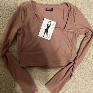 Women’s naked wardrobe nude XL long sleeve stretch crop shirt